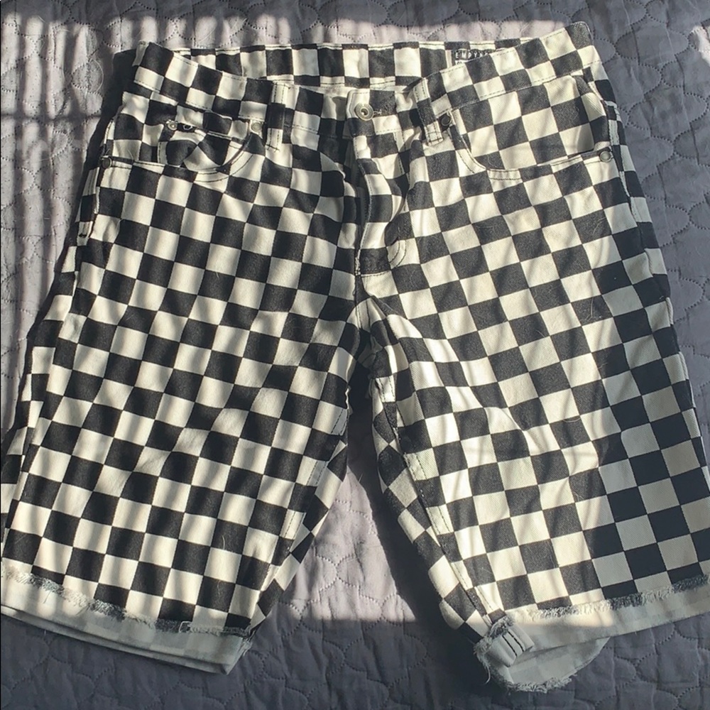 Empyre checkered denim shorts